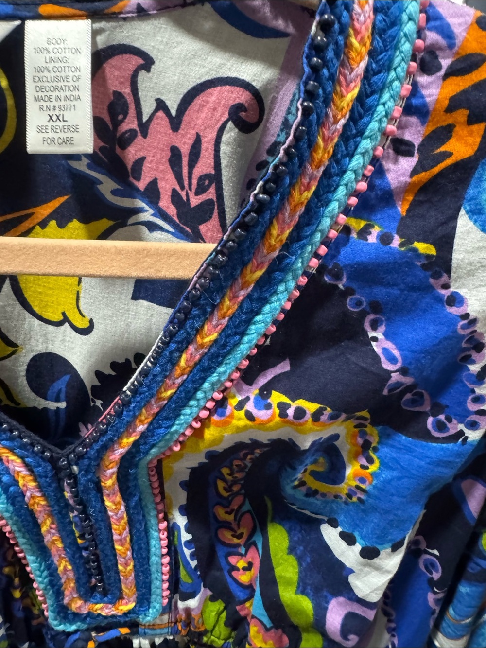 Kaktus Multicolor Paisley V-Neck Tunic with Braided Trim - Picture 2 of 3